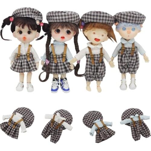 3Pcs/Set [Hat+White Shirt+Pants/Skirt] OB11 Plaid Bib Skirt Clothes (Fit GSC,obitsu11,1/12 Doll)