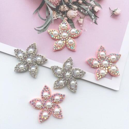 30pcs 3.2CM Multi Style Flower Windmill Diamond Pearl Appliques for Craft Clothes Sewing Supplies DIY Hair Clip Accessories