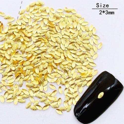 500Pcs/Lot 2*3mm Gold Silver Mini Scrub Leaf Oval Studs Rivet Metal Alloy Nail Art Decorations 3D Nail Sticker/Deco for Manicure