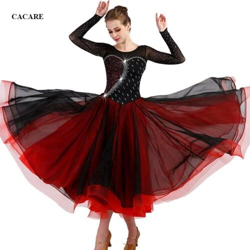 Ballroom Waltz Dresses Dance Competition Dresses Ballroom Dress Standard Customized Size D0444 Long Sleeve Rhinestones Big Hem