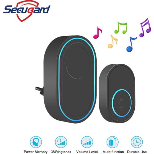 SECUGARD Wireless Doorbell Home Security Smart Chimes Door Bell Alarm LED Light 58 Songs With Waterproof Touch Button