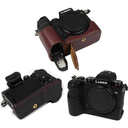 Portable Genuine Real Leather Half case Cover For Panasonic LUMIX S5 Camera bag protective shell With Battery Opening