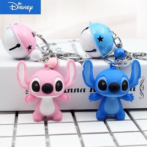 Disney Lilo And Stitch Keychains Action Figures Cartoon Stitch LED Key Rings Light Up Sound Novelty Toys Kids Brinquedos Gifts