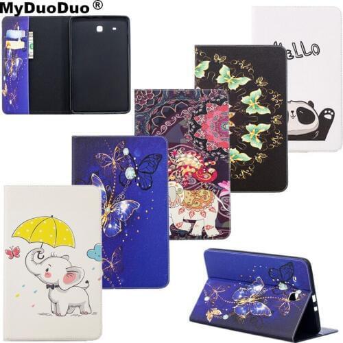 For Samsung Galaxy Tab E 9.6 T560 T561 SM-T560 PU Leather Case Cartoon Butterfly Painted Tablets Cover Stand Money Card Holders