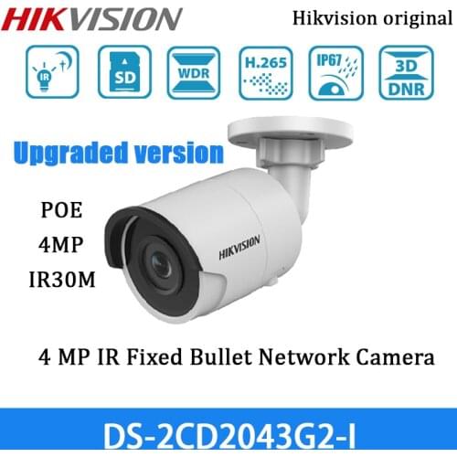 Hikvision 4MP IP Camera DS-2CD2043G0-I POE IR30M H.265+ Water and dust resistant IP67 Outdoor WDR Fixed Bullet Network Camera