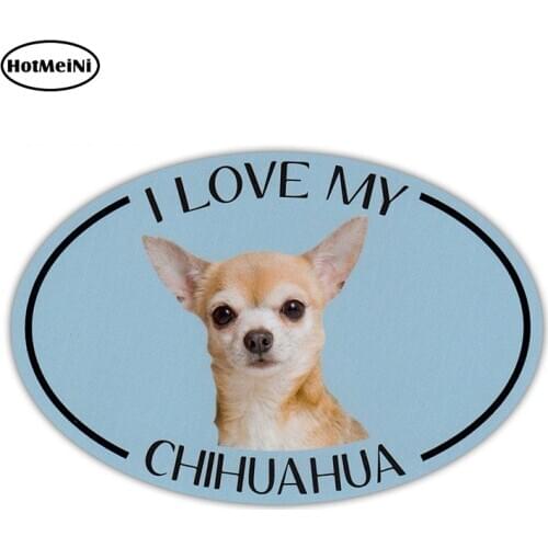 HotMeiNi 13cm x 8.7cm Oval Dog Breed Picture Car Sticker I Love My Chihuahua Bumper Sticker Decal Car Styling Accessories