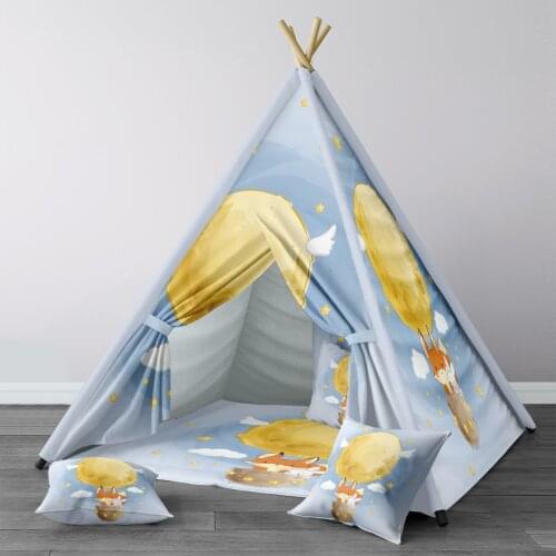 Play Tent for Kids Wigwam Portable Indoor Playground Tents Children Bedrooms Light Blue Balloons Fox Rabbit Model 1353