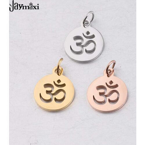 Jaymaxi Letter Charms DIY Jewelry Mirror Polished Stainless Steel Round Hollow Words OM Pendant 20Pieces/lot