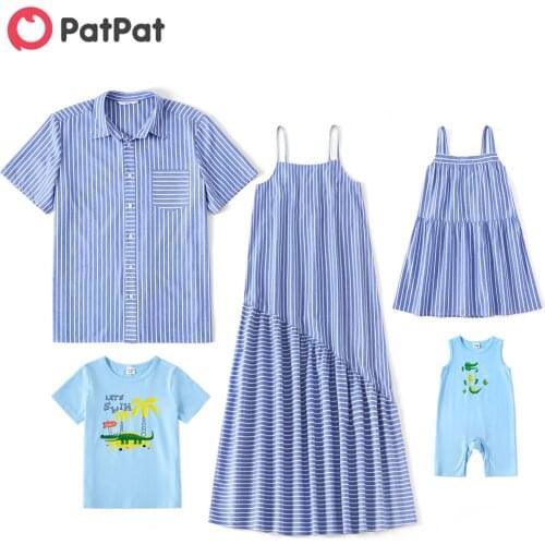 PatPat 2021 New Arrival Summer Mosaic Family Matching Striped Dinosaur Cotton Sets ( Tank Dresses - Tops - Rompers )