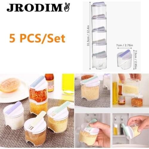 Kitchen Storage Container 5Pcs/Set Spice Jar Transparent Cruet Sugar Salt Pepper Spices Seasoning Storage Pot Foldable Spice Jar