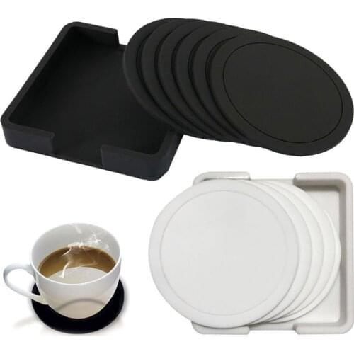 7pcs Non-slip Silicone Drinking Coaster Set Holder Cup Coaster Mats Set Cup Kitchen Mat Coasters Table Mat Placemats