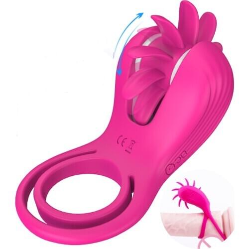 Tongue Licking Vibrator Vagina Clitoris Stimulate Double Penis Sperm Satisfy Her Cock Rings Rotation Oral Sex Toys for Couples