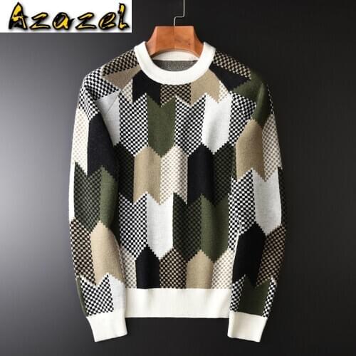 Minlgu Contrast Color Wool Sweater Male Luxury Geometric Round Collar Slim Fit Mens Sweaters Plus Size 4xl Pullover Men Sweater