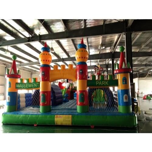 Inflatable fun city Large trampoline with slide Outdoor Inflatable Bouncer House Jumper Obstacle Course with fence