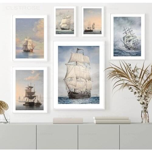 Storm Sailboat Ocean Sea Age Exploration Canvas Painting Nordic Posters and Prints Wall Pictures for Living Room Home Decor