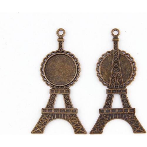 Fit 20mm Round Twoer Antique Bronze Pendants Setting Cabochon Cameo Base Tray Bezel Blank DIY Jewelry Findings