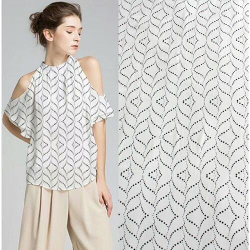 Half meter white bottom with geometric black dot print chiffon fabric for dress trousers shirt ladys garment T873