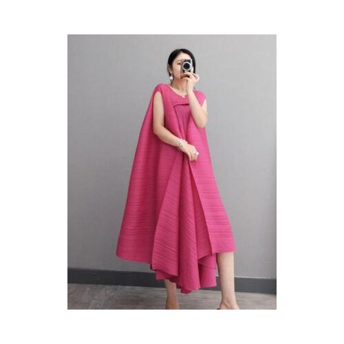 HOT SELLING Easing of o-neck fold irregular dress fashion loose sleeveless dress IN STOCK