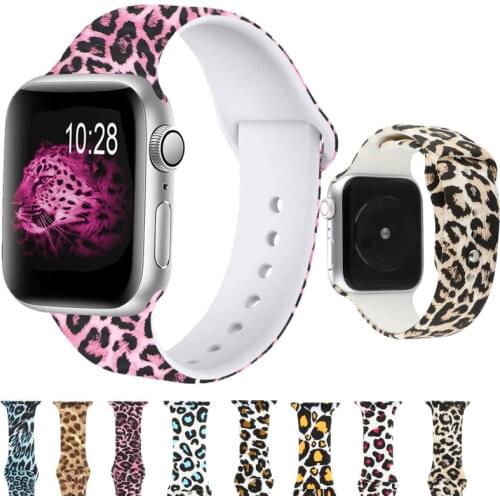 Silicone woman bracelet belt Leopard strap for Apple watch band 44mm 40mm 42mm 38mm for iwatch series se 1 2 3 4 5 6 Accessories