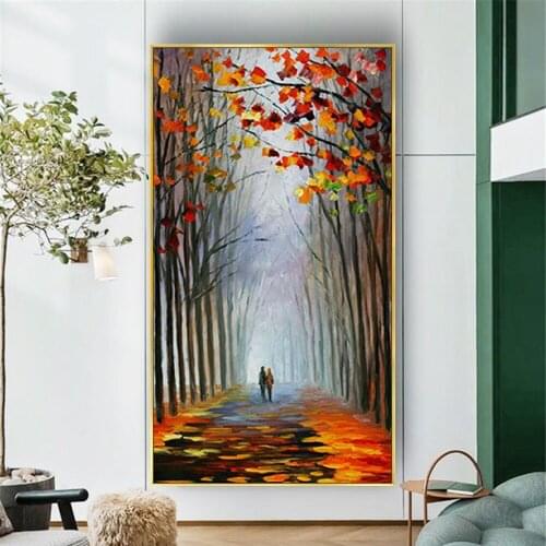 Hand Painted Modern Palette Knife Oil Painting Couple Mate Picture Tree Landscape Mural The Living Room Entrance Decorative Art