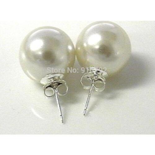 Wholesale >>>12mm CREAM WHITE Sea Shell Pearl Stud Earrings 925 Sterling Silver Posts