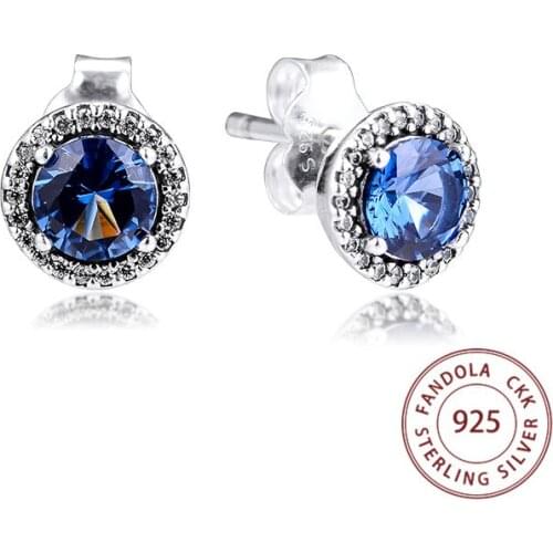 Genuine 925 Sterling Silver Earring Sparkling Blue Stud Earrings for Women Fashion Jewelry pendientes brincos Free Shipping