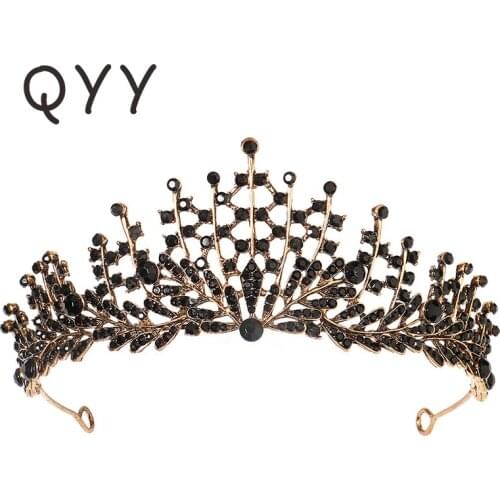 QYY Black Rhinestone Tiaras and Crowns Ancient Gold Crown for Women Accessories Party Hair Jewelry Headpiece Headwear Gift