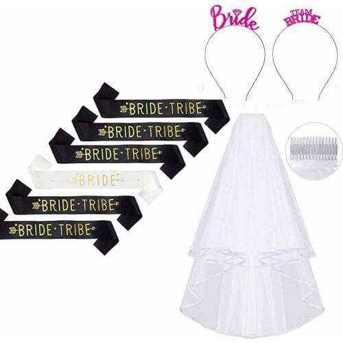 Bride to Be Tiara crown Headband sash veil Bridal shower Wedding Bachelorette Party Bridesmaid team bride tribe decoration gift