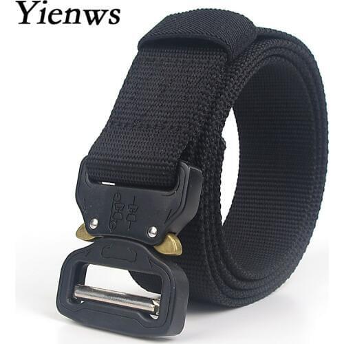 Yienws Riem Heren Army Tactical Belt Men Large Canvas Military Nylon Belt 150cm Unisex Ceinture Homme 200cm Kemer Black YIB32