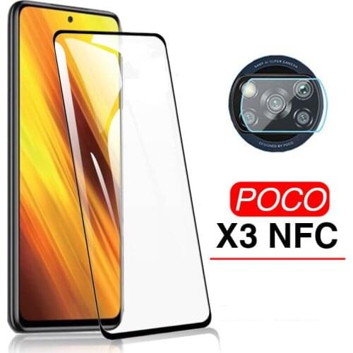 2 in 1 Tempered Glass For Xiaomi Poco X3 NFC Screen Protective Glass For Pocophone X3 Pro Glass Camera Lens Full Cover Guard 9D