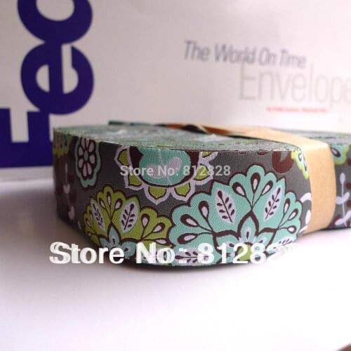 1.5'' 38mm Wide Lime Green, Aqua, White, Dark Brown Paisley Floral Woven Jacquard Ribbon Wholesale