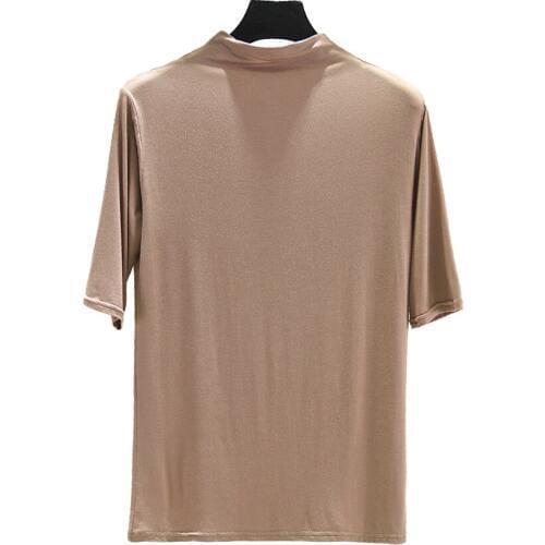 Stand Collar Casual Clothes for Women Half Sleeve Female T-shirt Solid Camizas De Mujer Womens Clothing Womens Plain Shirt