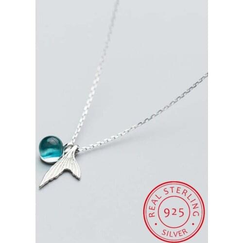 Romantic Blue Fish tears Crystal Pendant Necklace 925 Sterling Silver For women Wedding Lover Girlfriend Jewelry Gift