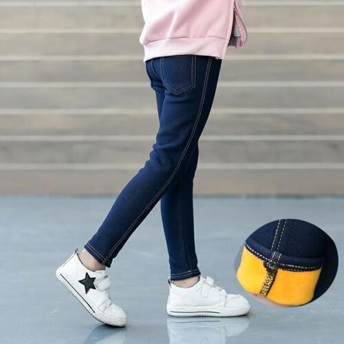 4-12year New Winter Girls Pencil Pants Children Warm Trousers Kids Velvet Jeans Girls Outwear Long Pants Baby Clothing