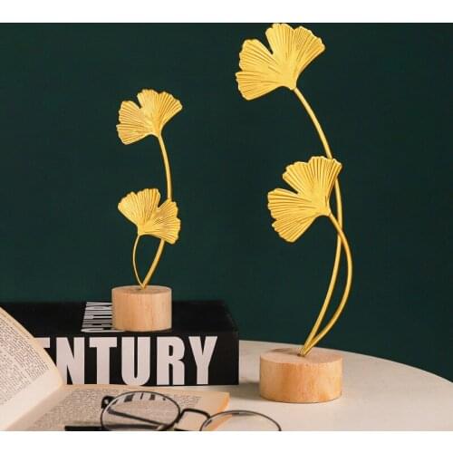 1pc Exquisite Ginkgo Leaf Craft Ginkgo Leaf Decoration Ginkgo Leaf Decor Wooden Base Wrought Iron Ginkgo Leaf Ornaments