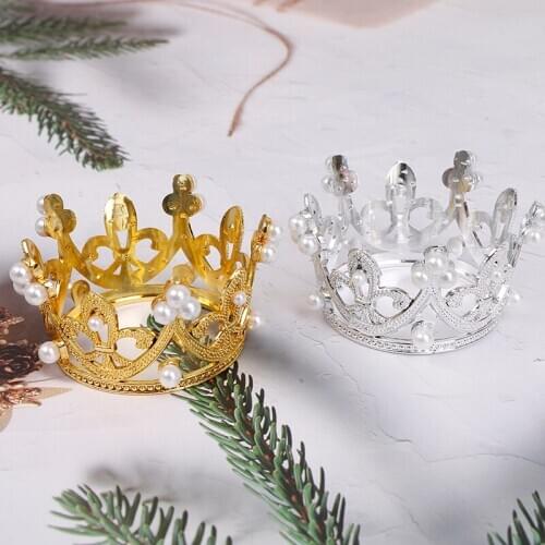 1pcs Cake Decorating Supplies Metal Small Tiaras Crystal Pearl Crown Cake Toppers Wedding Birthday Cake Decoration Ornaments