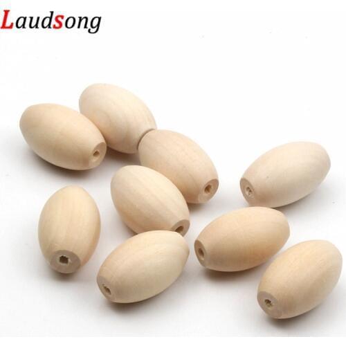 10Pcs 16x25mm Natural Wood Oval Beads Ball Lead-free Wooden Beads For Jewelry Making Fit Children Teething Toys
