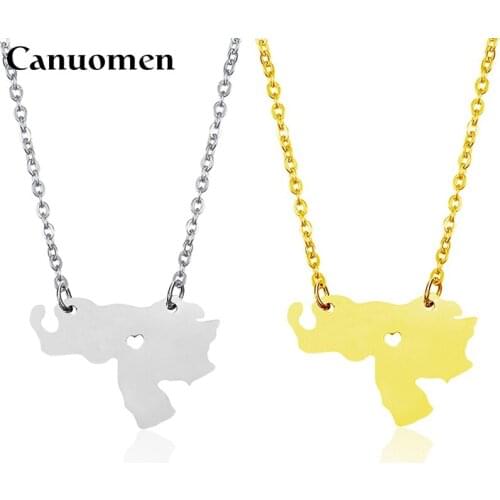10pcs/Lot Venezuela Map Pendant Necklace Stainless Steel Silver Gold Love Hometown Gift Engraving Women Necklaces Jewelry