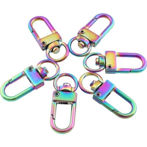 10pcs Alloy Metal Swivel Trigger Lobster Clasps Clip Snap Hooks Rainbow Hole 9mm for Outdoor Lanyard Craft Bag Keychains Parts
