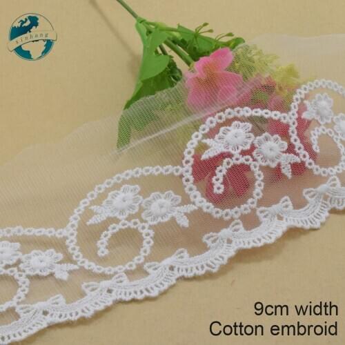10yards 9cm wide cotton embroidery lace sewing ribbon guipure trim wedding decoration DIY colthes Accessories lace #4006