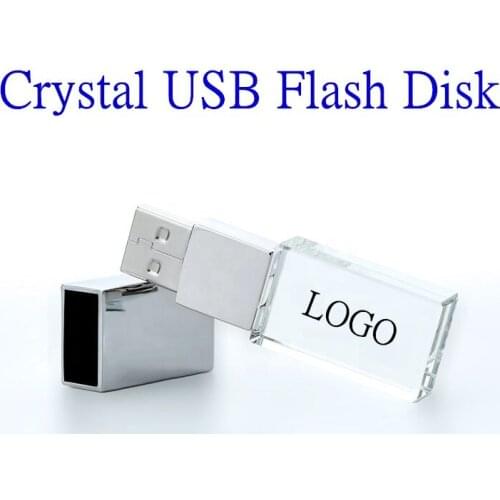 100pcs Custom Logo USB 2.0 or 3.0 Crystal Usb flash drives 4gb 8gb 16gb 32gb 64gb 3D with color light