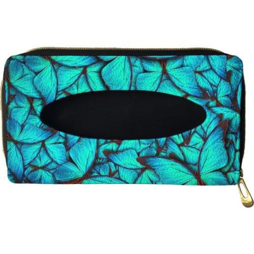 2021 Blue Butterfly Pattern Car Tissue Box Sun Visor Napkin Holder Backseat Tissue Case Vehicle Interior Storage Decoration Case