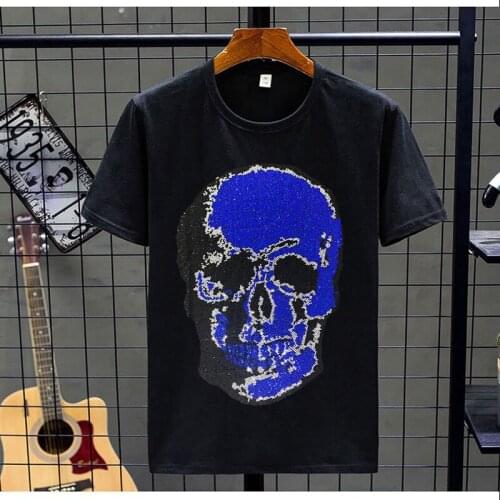 2021 New Skull Design Mens T-Shirt High Quality Cotton Tees O-Neck Leisure Plus Size 5XL Summer Short Sleeve Rhinestone Tops T