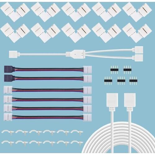 35pcs 5050 4-pin LED Strip Connector Kit With L-Shaped Connectors Strip Jumpers Strip Clips Extension Cable LED Light Strip