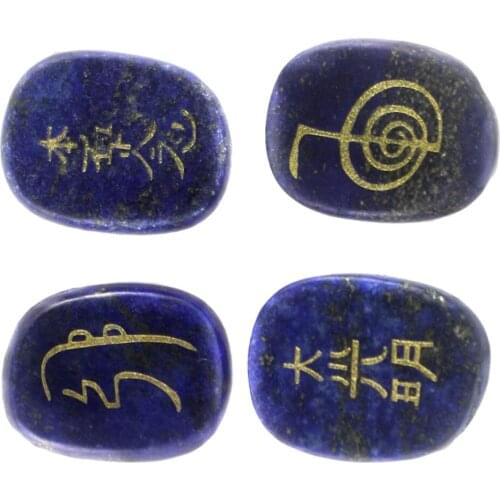 4 pieces Oval Reiki Stone Lapis Lazuli Natural Gemstone Crystal Egg Stone Pocket Stone Polished Engraved Crystal Gemstone