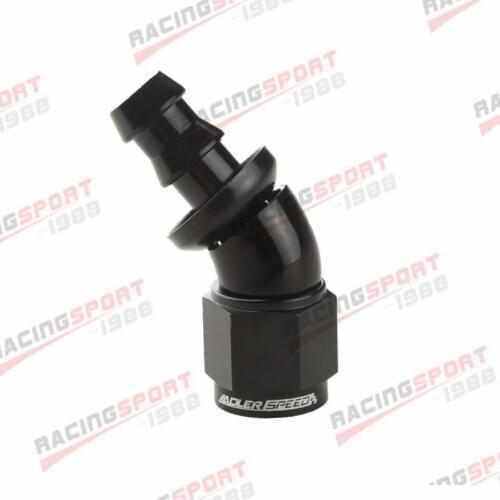 6AN AN-6 AN6 45 Degree Push-Lock One Pieces Full Flow Hose End Fitting Black