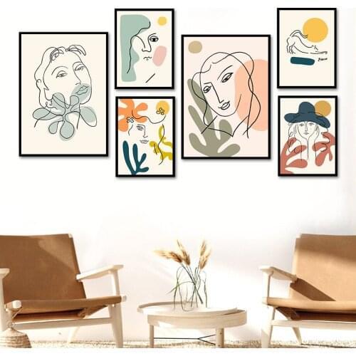 Abstract Lines Face Shape Hat Sun Windows Wall Art Canvas Painting Nordic Posters And Prints Wall Pictures For Living Room Decor