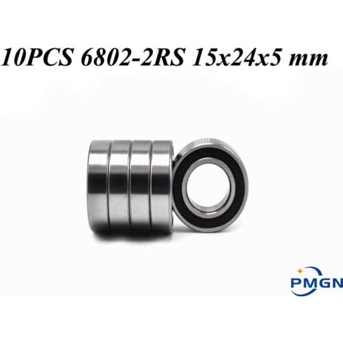PMGN 10PCS ABEC-5 6802-2RS High quality 6802RS 6802 2RS RS 15x24x5 mm Thin Wall Rubber seal Deep Groove Ball Bearing