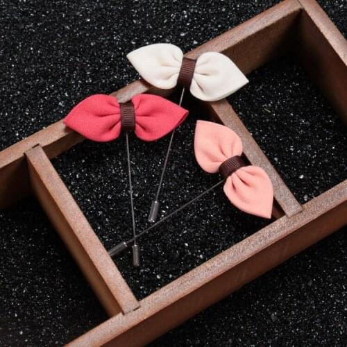 Free shipping , 20 pcs/lot , Chiffon fabric and Brown Bow Tie Lapel Pin