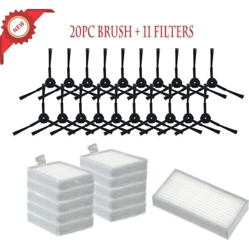 31pcs/lot 20pcs side brush(10 pair)+11pcs HEPA filters bursh for ecovacs CR120 X500 X600 panda X500 filter Promaster Robot 2712